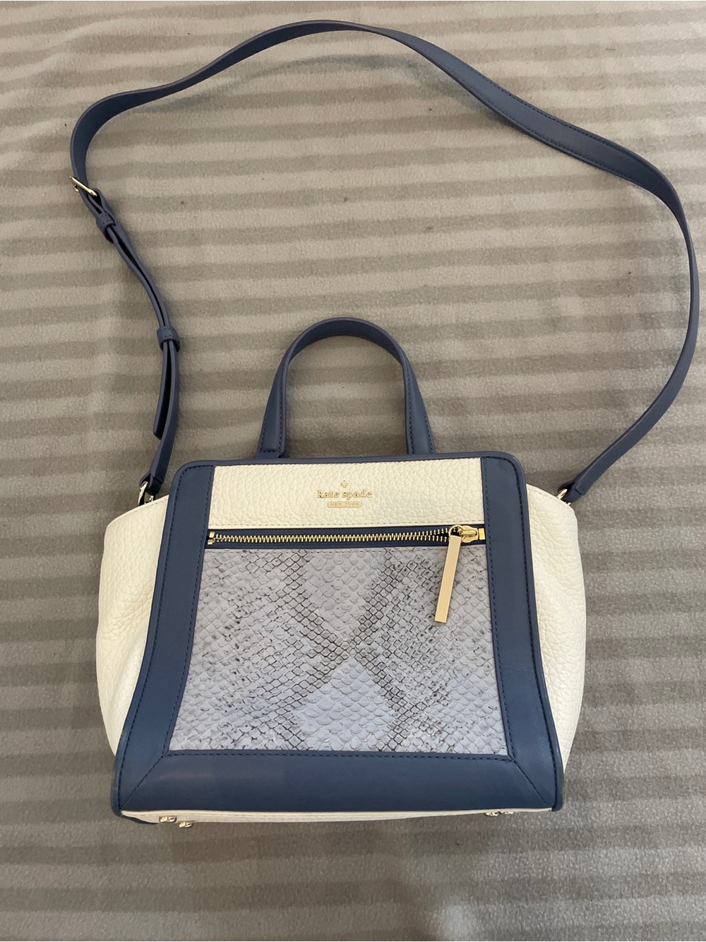 kate spade Cream, Blue & Gray Snake-Texture Top-Handle Satchel - Picture 4 of 9